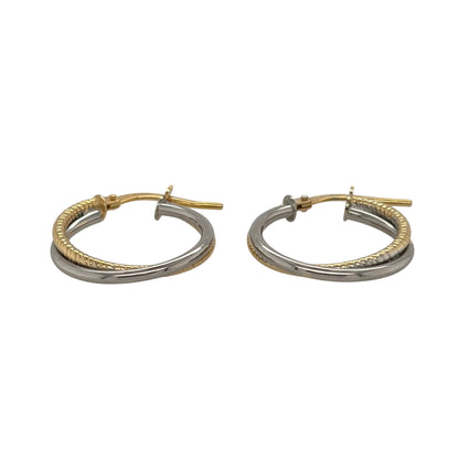 New 9ct Yellow and White Gold Two Tone Double Twist Hoop Creole Earrings with the weight 1.20 grams and approx 1.8cm diameter