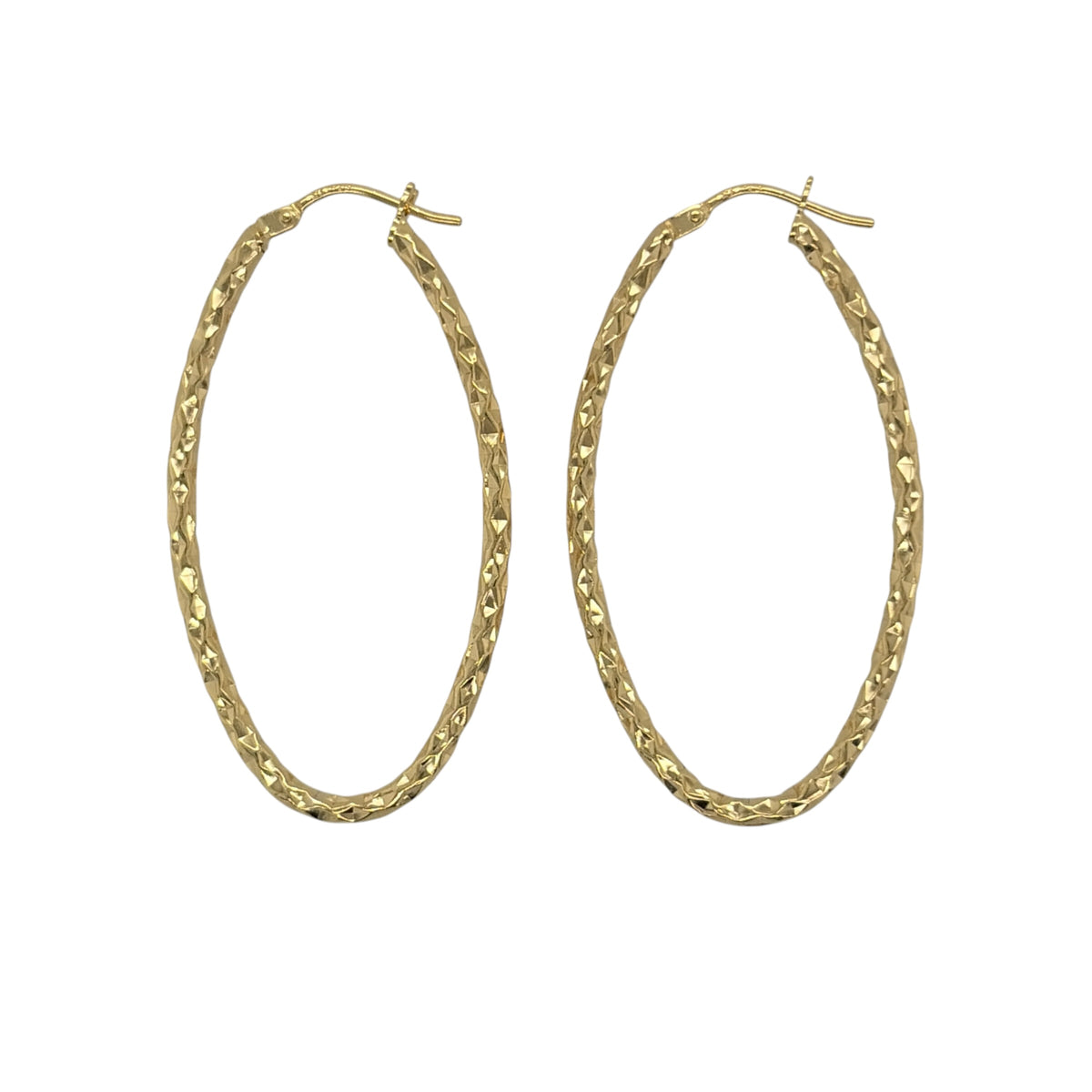 9ct Gold Sparkle Textured Oval Creole Earrings