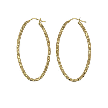 9ct Gold Sparkle Textured Oval Creole Earrings