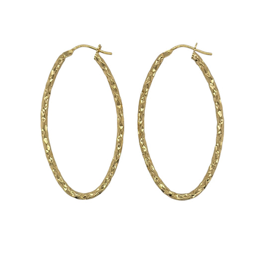 9ct Gold Sparkle Textured Oval Creole Earrings
