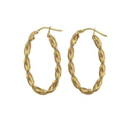 9ct Gold Twisted Oval Creole Earrings