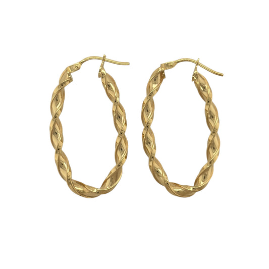 9ct Gold Twisted Oval Creole Earrings