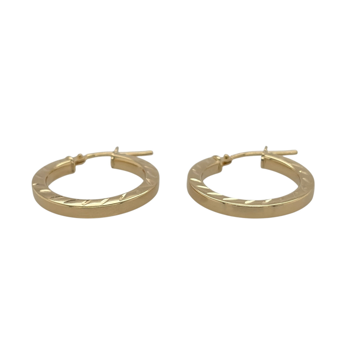 New 9ct Yellow Gold Patterned Hoop Creole Earrings with the weight 1.40 grams and approx 1.8cm diameter