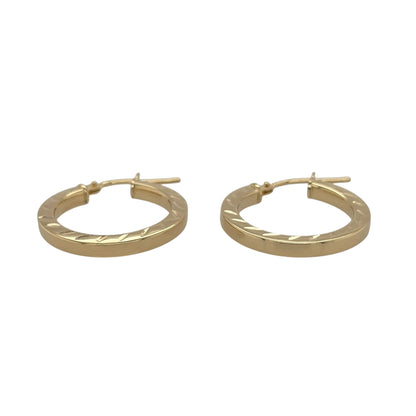 New 9ct Yellow Gold Patterned Hoop Creole Earrings with the weight 1.40 grams and approx 1.8cm diameter