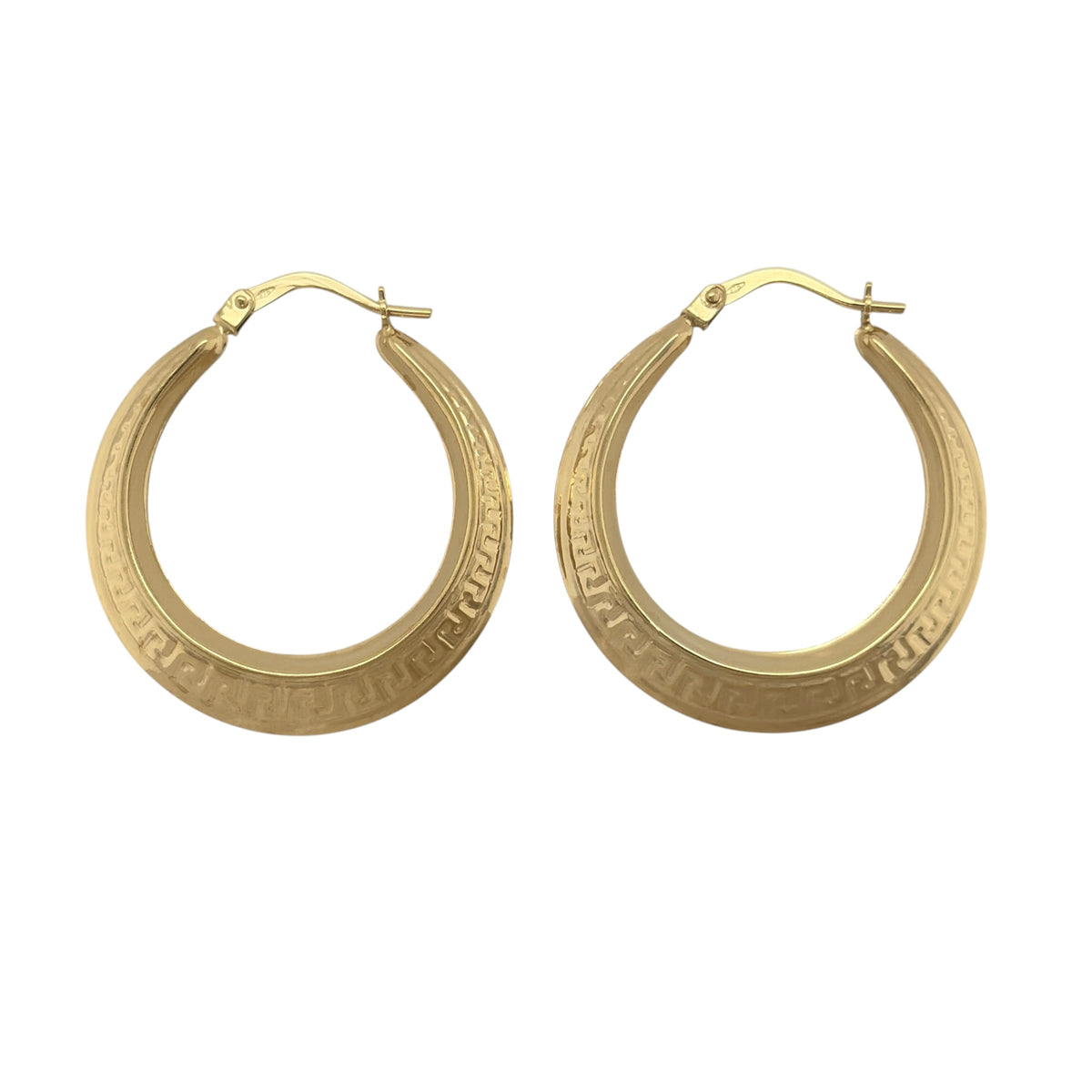 9ct Gold Greek Key Hoop Creole Earrings
