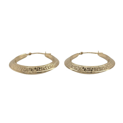 New 9ct Yellow Gold Greek Key Hoop Creole Earrings with the weight 1.50 grams and approx 2.8cm diameter