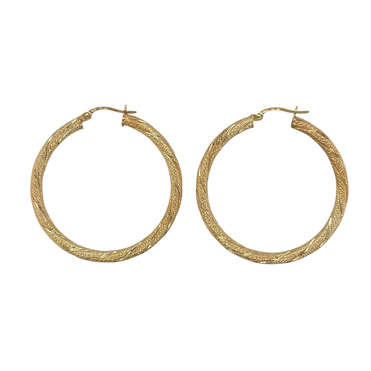 9ct Gold Textured Twisted Hoop Creole Earrings