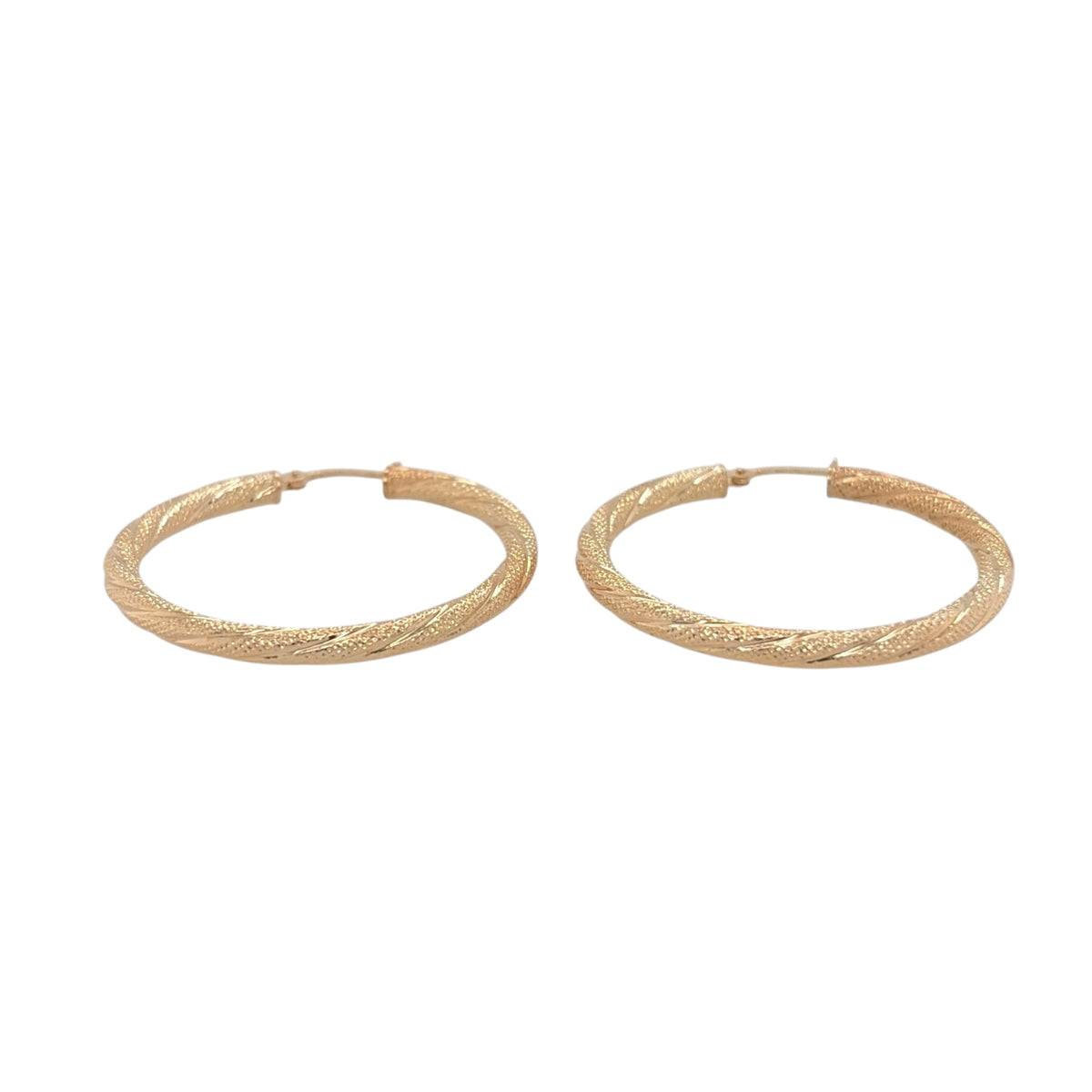 New 9ct Yellow Gold Textured Twisted Hoop Creole Earrings with the weight 1.70 grams and approx 3.3cm diameter