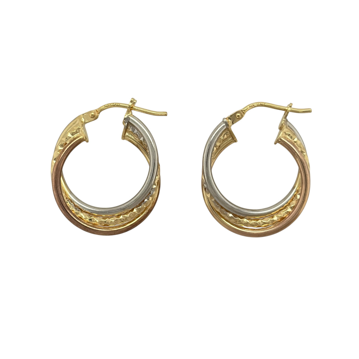 9ct Gold Three Hoop Twist Creole Earrings