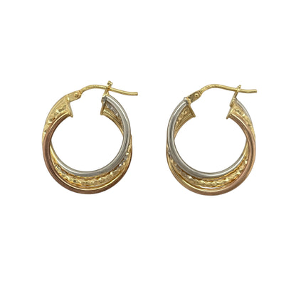 9ct Gold Three Hoop Twist Creole Earrings