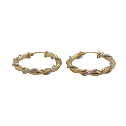 New 9ct Yellow and White Gold Twisted Hoop Creole Earrings with the weight 1.80 grams and approx 2.3cm diameter