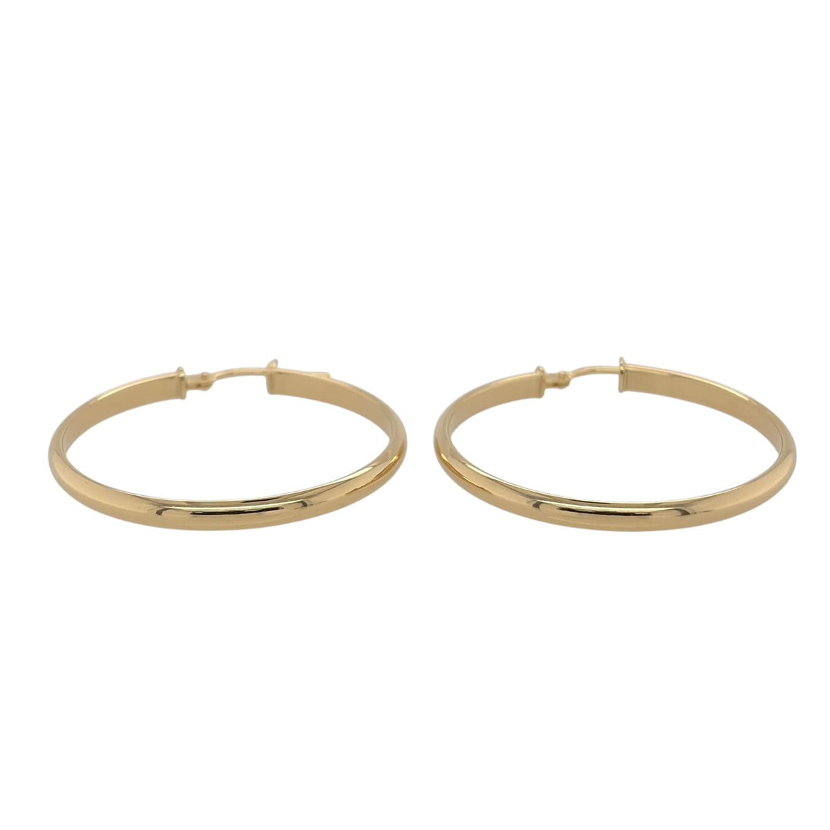 New 9ct Yellow Gold Plain Hoop Creole Earrings with the weight 1.90 grams and approx 3.3cm diameter
