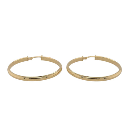 New 9ct Yellow Gold Plain Hoop Creole Earrings with the weight 1.90 grams and approx 3.3cm diameter