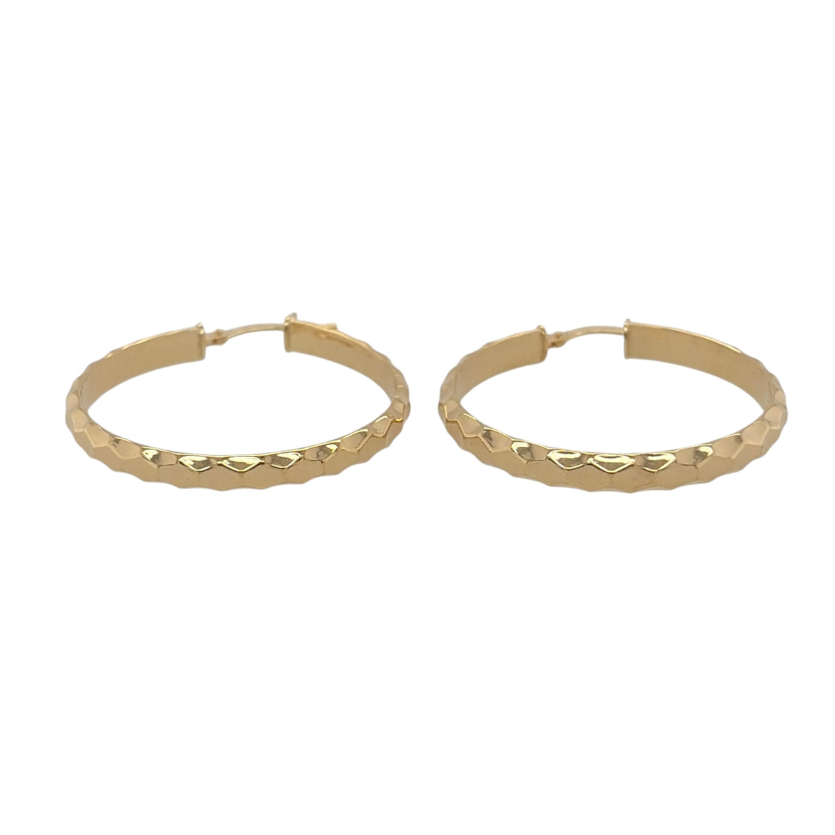 New 9ct Yellow Gold Textured Hoop Creole Earrings with the weight 2.10 grams and approx 3.2cm diameter