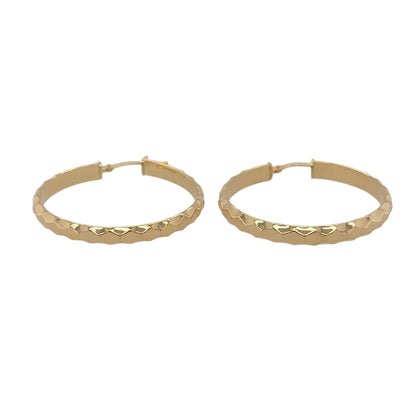 New 9ct Yellow Gold Textured Hoop Creole Earrings with the weight 2.10 grams and approx 3.2cm diameter