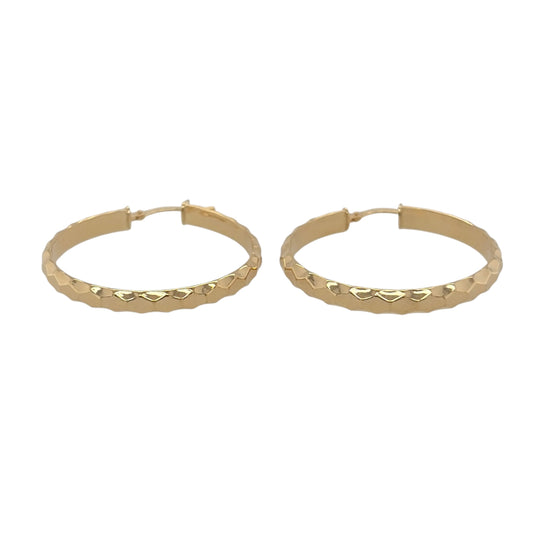 New 9ct Yellow Gold Textured Hoop Creole Earrings with the weight 2.10 grams and approx 3.2cm diameter
