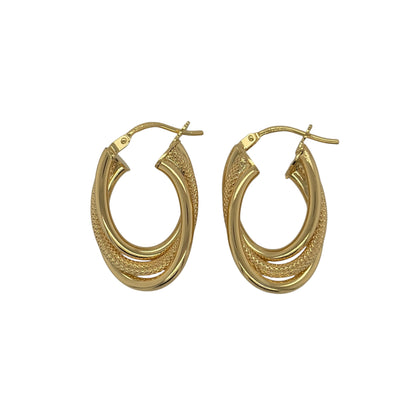 9ct Gold Three Strand Twist Oval Creole Earrings