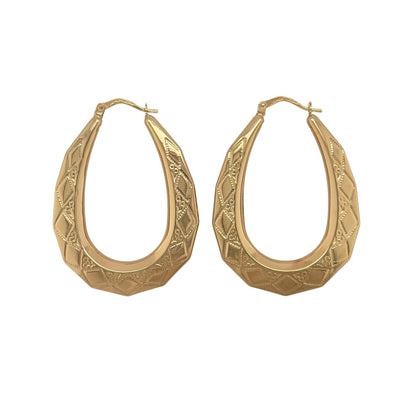 9ct Gold Victorian Patterned Oval Creole Earrings