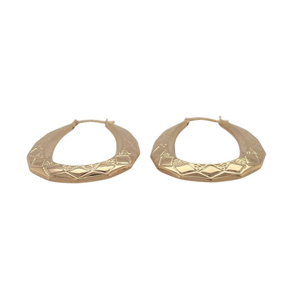 New 9ct Yellow Gold Victorian Patterned Oval Creole Earrings with the weight 2.30 grams and approx 4cm height