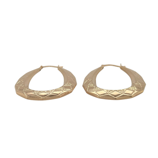 New 9ct Yellow Gold Victorian Patterned Oval Creole Earrings with the weight 2.30 grams and approx 4cm height