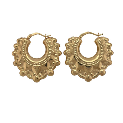 9ct Gold Victorian Spike Style Hoop Creole Earrings