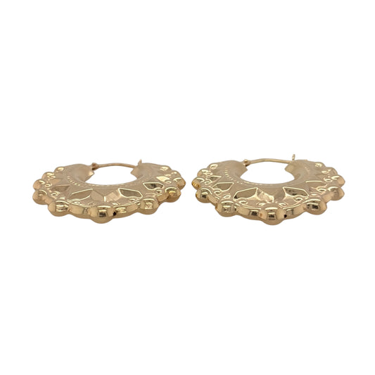 New 9ct Yellow Gold Victorian Spike Style Hoop Creole Earrings with the weight 2.50 grams and approx 2.7cm height