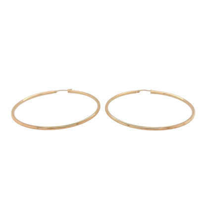 New 9ct Yellow Gold Plain Hoop Creole Earrings with the weight 4 grams and approx 5.4cm diameter