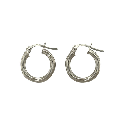 9ct White Gold Twisted Hoop Creole Earrings