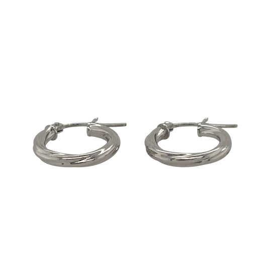 New 9ct White Gold Twisted Hoop Creole Earrings with the weight 0.70 grams and approx 1.2cm diameter
