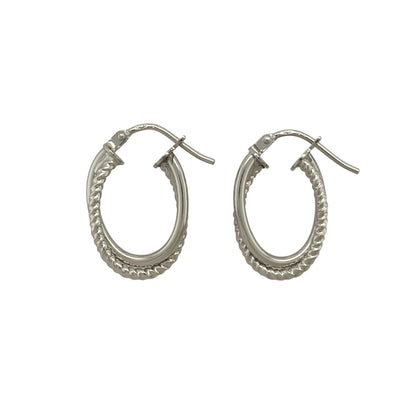 9ct White Gold Twist Oval Creole Earrings