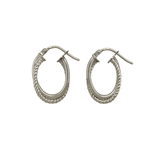 9ct White Gold Twist Oval Creole Earrings