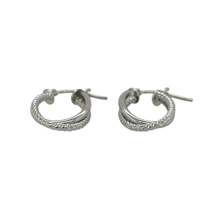 New 9ct White Gold Two Strand Twist Oval Creole Earrings with the weight 1.10 grams and approx 1.7cm height