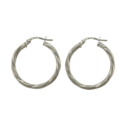 9ct White Gold Twisted Hoop Creole Earrings