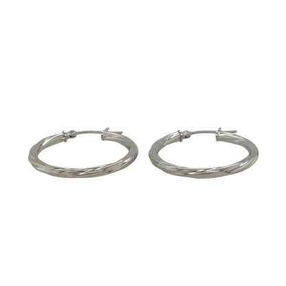 New 9ct White Gold Twisted Hoop Creole Earrings with the weight 1 gram and approx 2.3cm diameter