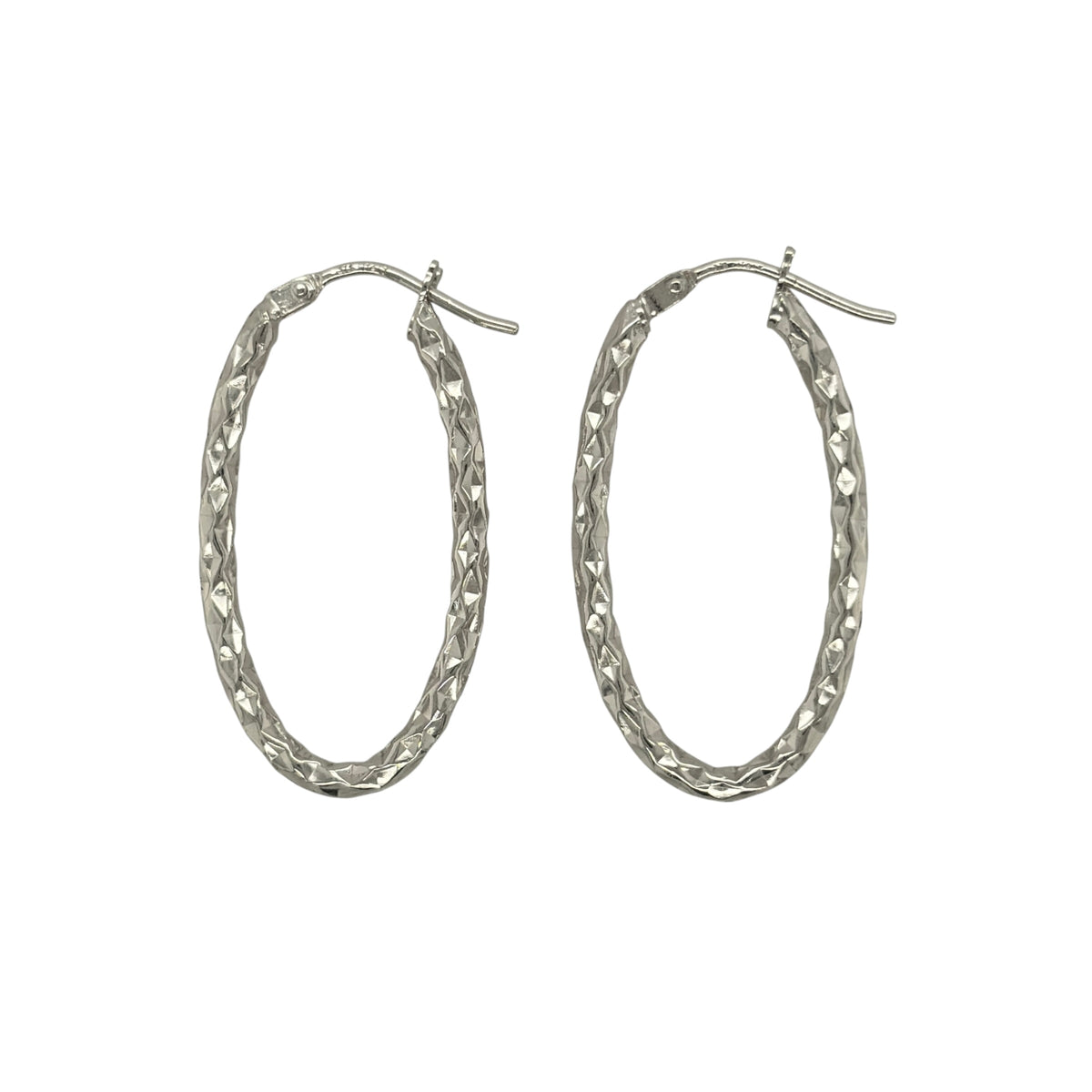 9ct White Gold Sparkle Textured Oval Creole Earrings