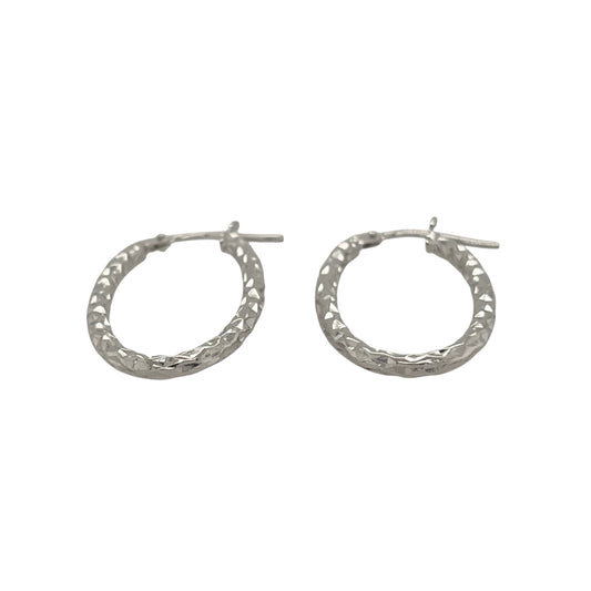 New 9ct White Gold Sparkle Textured Oval Creole Earrings with the weight 1.10 grams and approx 2.7cm height