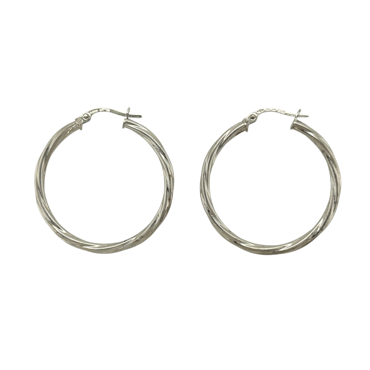 9ct White Gold Twisted Hoop Creole Earrings