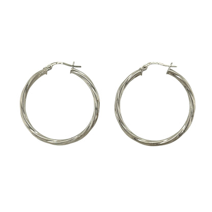9ct White Gold Twisted Hoop Creole Earrings