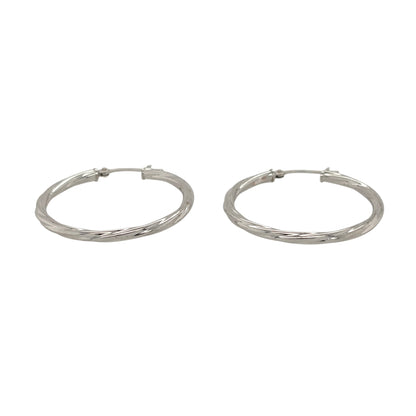 New 9ct White Gold Twisted Hoop Creole Earrings with the weight 1.10 grams and approx 2.8cm diameter