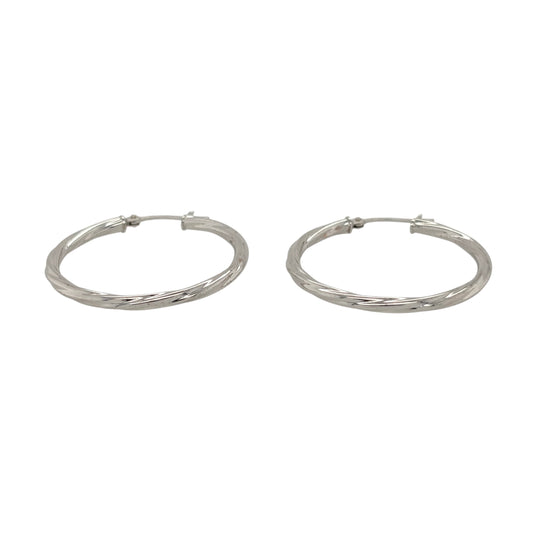 New 9ct White Gold Twisted Hoop Creole Earrings with the weight 1.10 grams and approx 2.8cm diameter