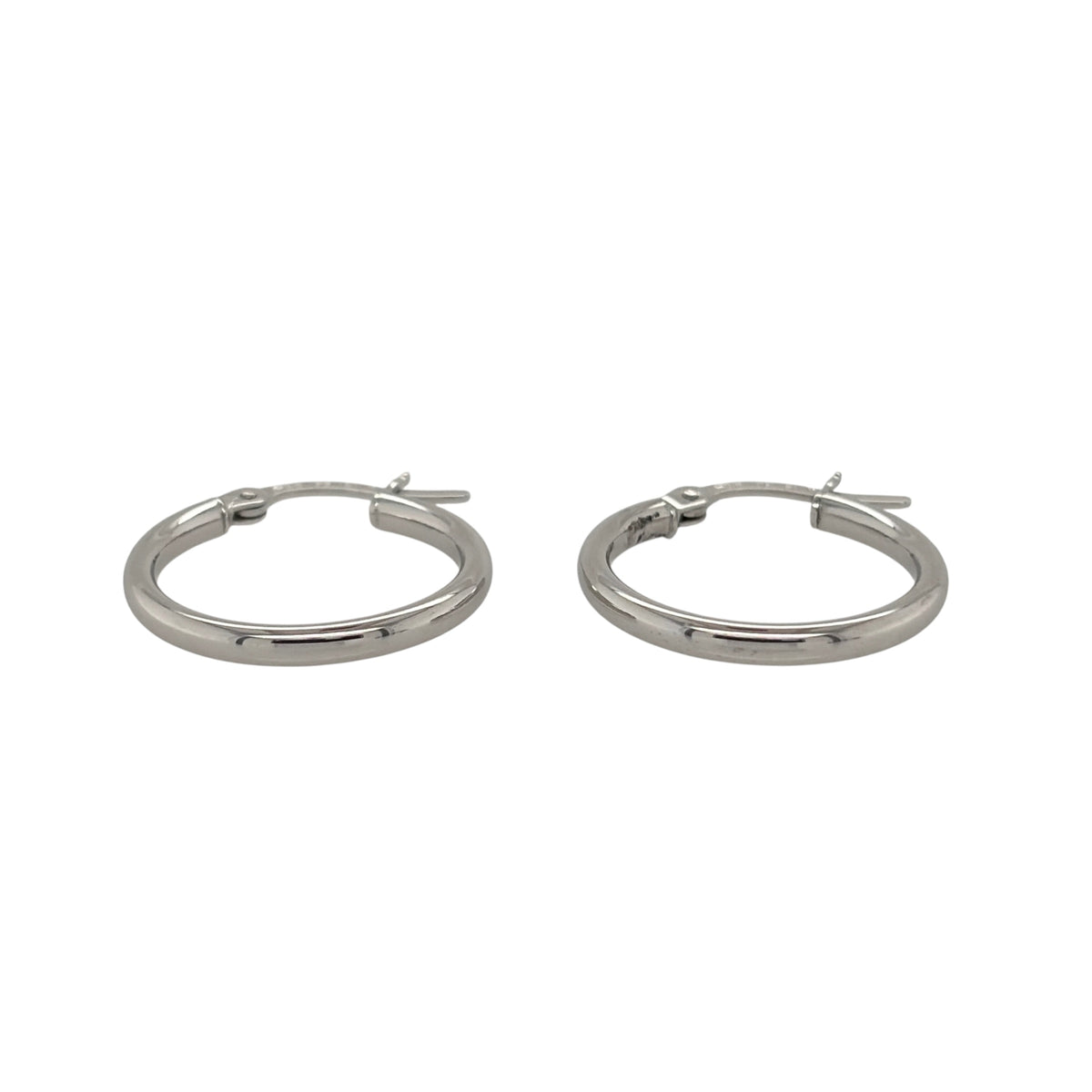 New 9ct White Gold Plain Hoop Creole Earrings with the weight 1.30 grams and approx 1.8cm diameter