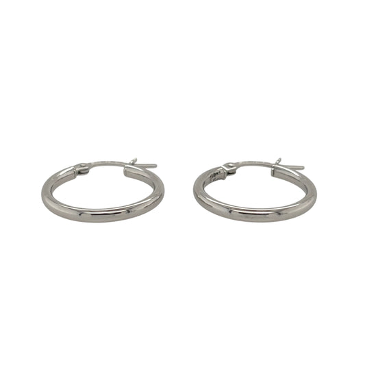 New 9ct White Gold Plain Hoop Creole Earrings with the weight 1.30 grams and approx 1.8cm diameter