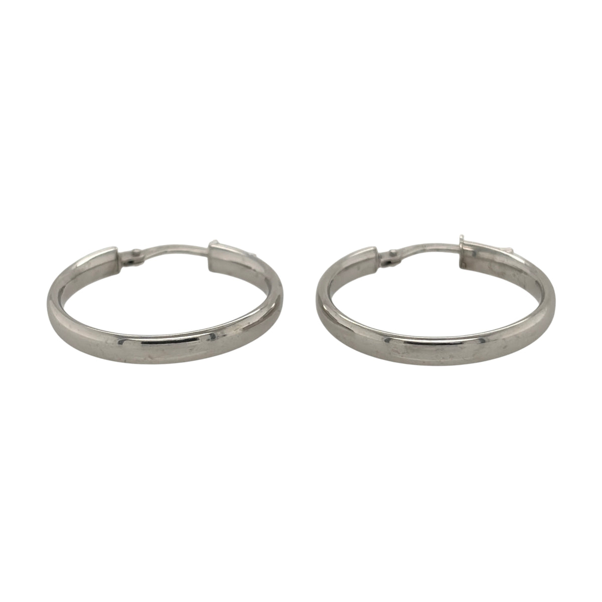 New 9ct White Gold Plain Hoop Creole Earrings with the weight 1.40 grams and approx 2.3cm diameter