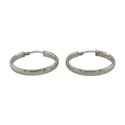 New 9ct White Gold Plain Hoop Creole Earrings with the weight 1.40 grams and approx 2.3cm diameter