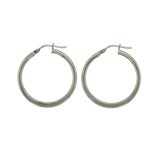 9ct White Gold Plain Hoop Creole Earrings