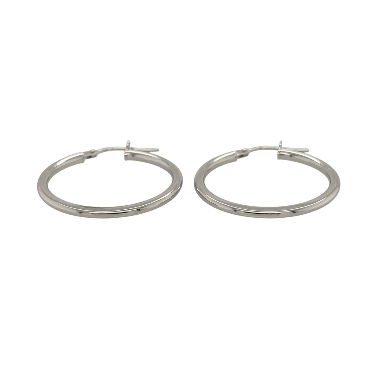 New 9ct White Gold Plain Hoop Creole Earrings with the weight 1.50 grams and approx 2.3cm diameter