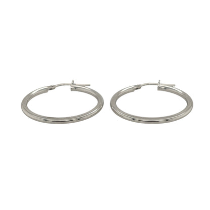 New 9ct White Gold Plain Hoop Creole Earrings with the weight 1.50 grams and approx 2.3cm diameter