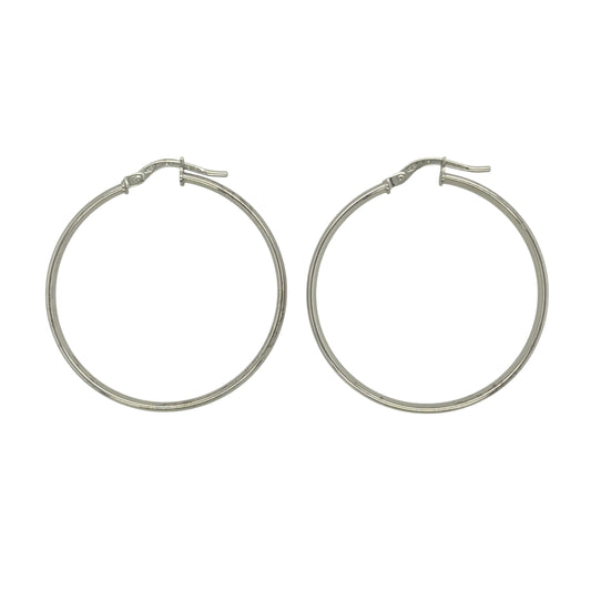 9ct White Gold Plain Hoop Creole Earrings
