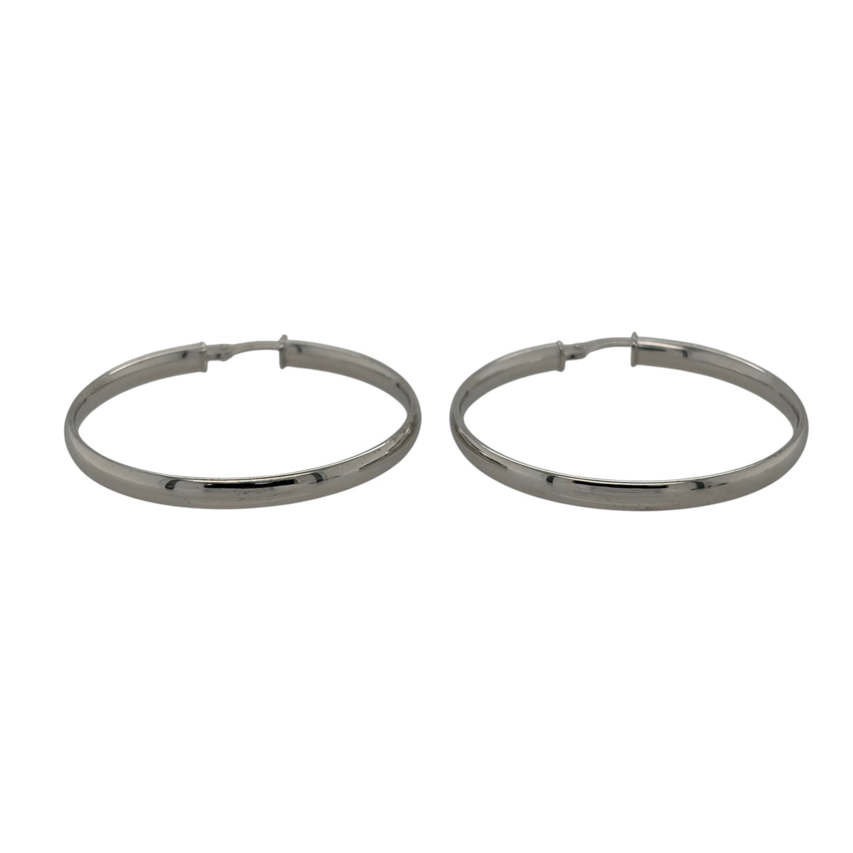 New 9ct White Gold Plain Hoop Creole Earrings with the weight 1.90 grams and approx 3.3cm diameter