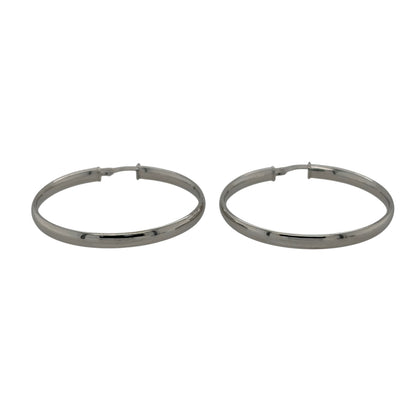 New 9ct White Gold Plain Hoop Creole Earrings with the weight 1.90 grams and approx 3.3cm diameter
